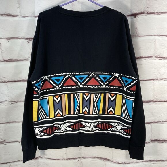 Divided Mens Sweatshirt L Pullover Black Geometric Print Multicolor Crew Neck - Picture 4 of 7
